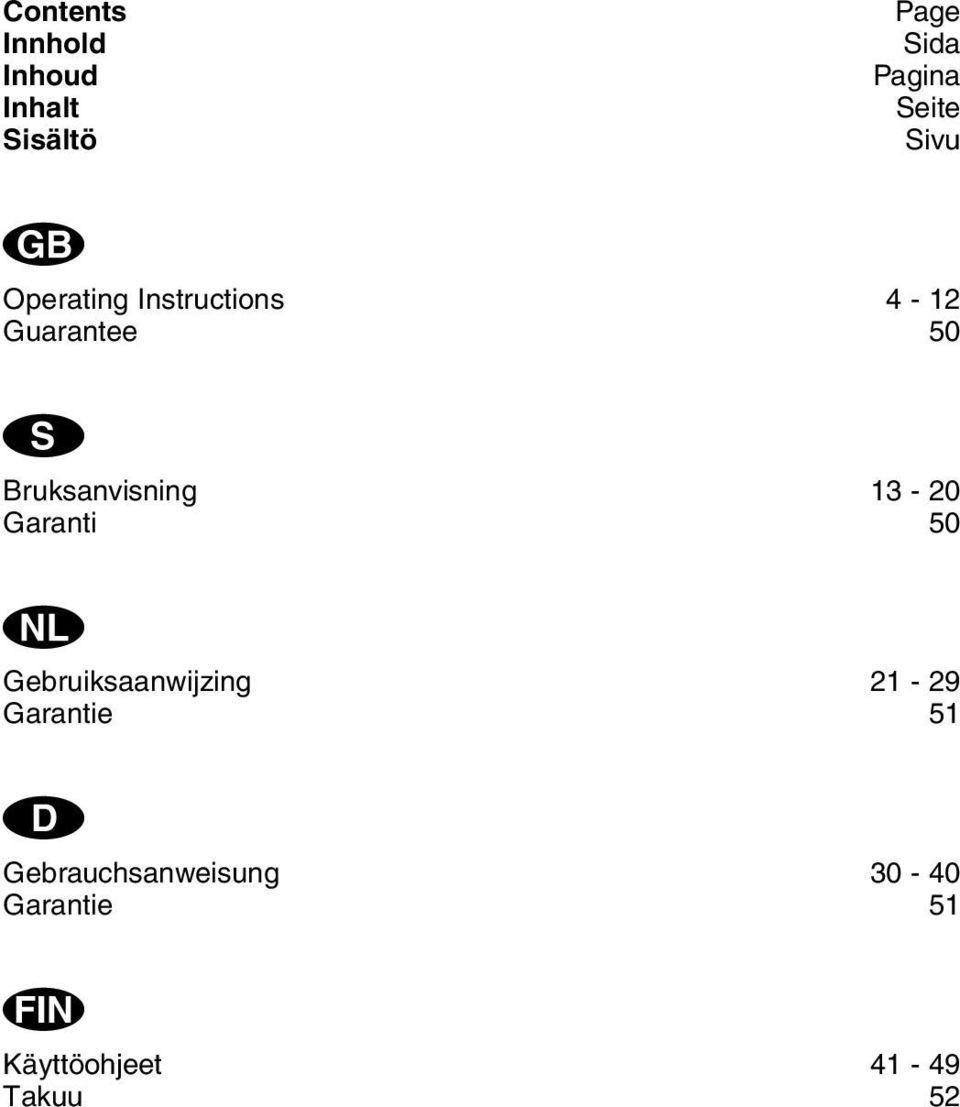 Bruksanvisning 13-20 Garanti 50 N Gebruiksaanwijzing 21-29