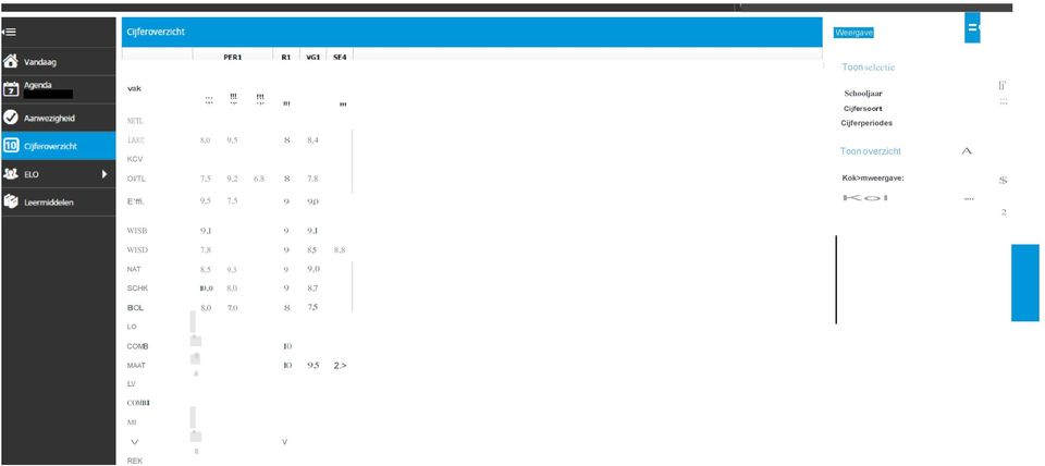 8 Kok>mweergave: $ E'ffi. 9,5 7,5 9 9,0 Kol.