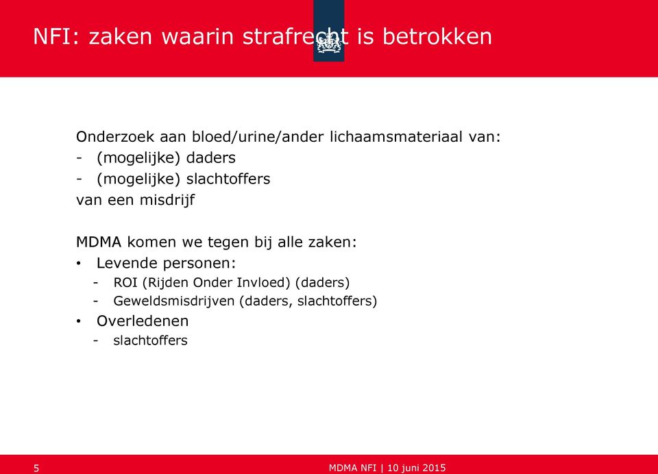 misdrijf MDMA komen we tegen bij alle zaken: Levende personen: - ROI (Rijden