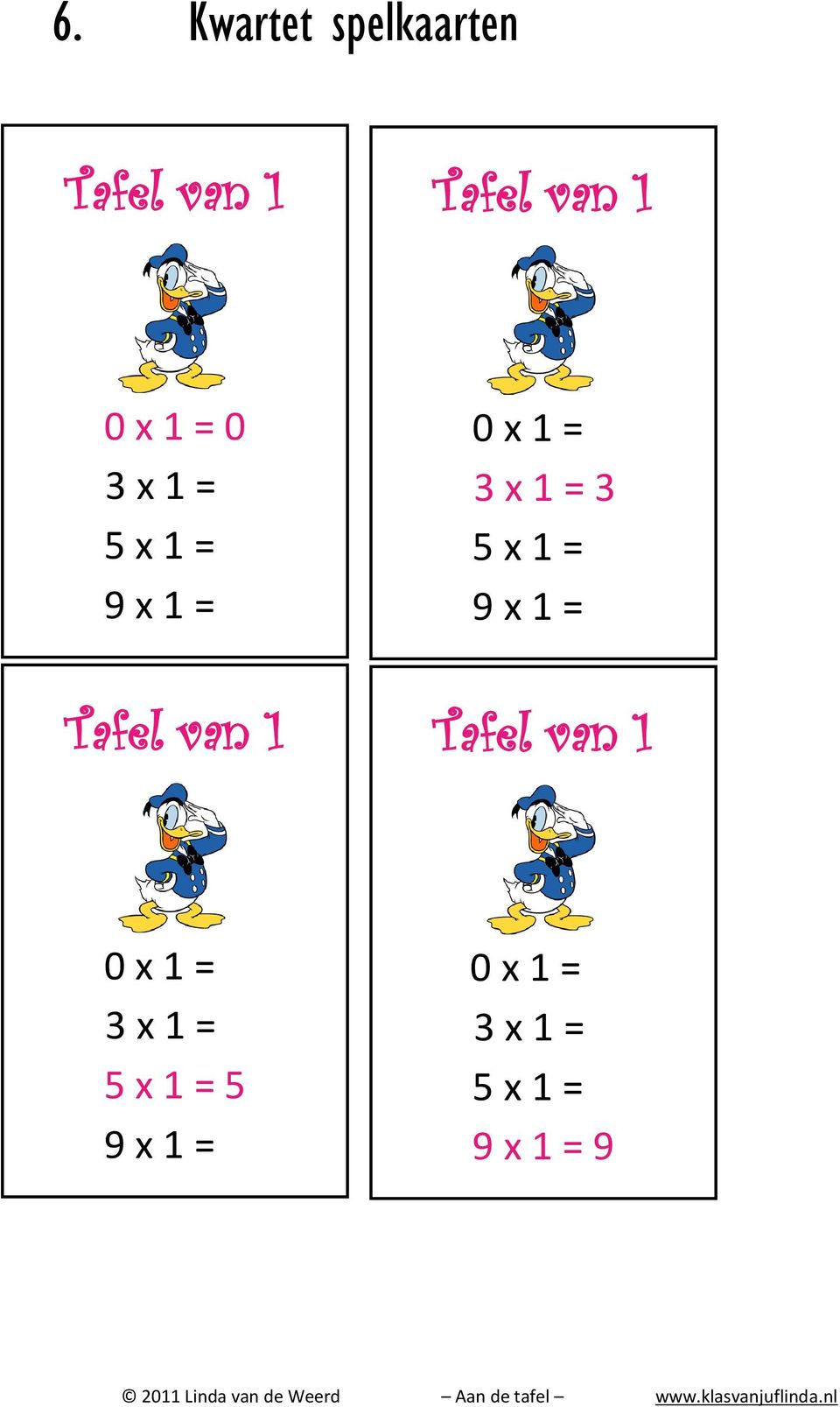 x 1 = 3 5 x 1 = 9 x 1 = Tafel van 1 0 x 1 = 3 x 1 =