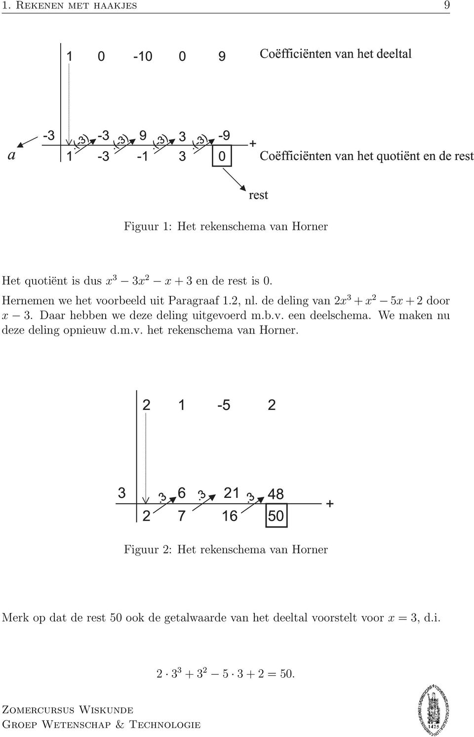 Hernemen we het voorbeeld uit Paragraaf 1., nl. de deling van x + x 5x + door x. Daar hebben we deze deling uitgevoerd m.b.v. een deelschema.