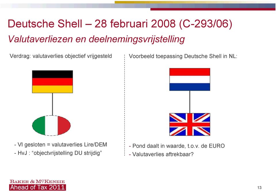 toepassing Deutsche Shell in NL: - VI gesloten = valutaverlies Lire/DEM - HvJ :