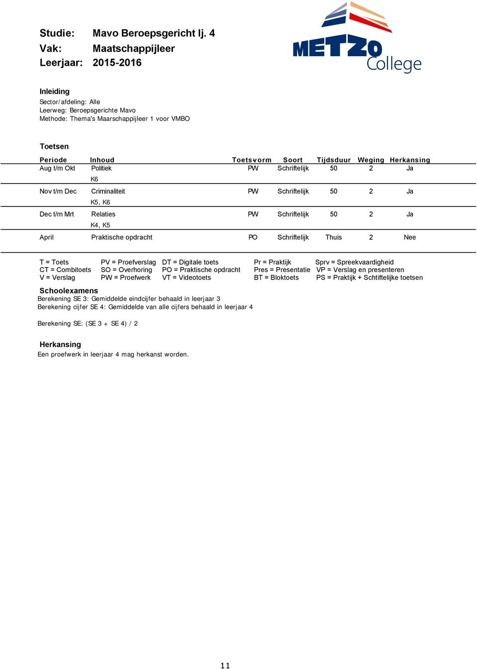 = oefverslag D = Digitale toets = Overhoring = aktische opdracht = oefwerk V = Videotoets Berekening SE : Gemiddelde eindcijfer