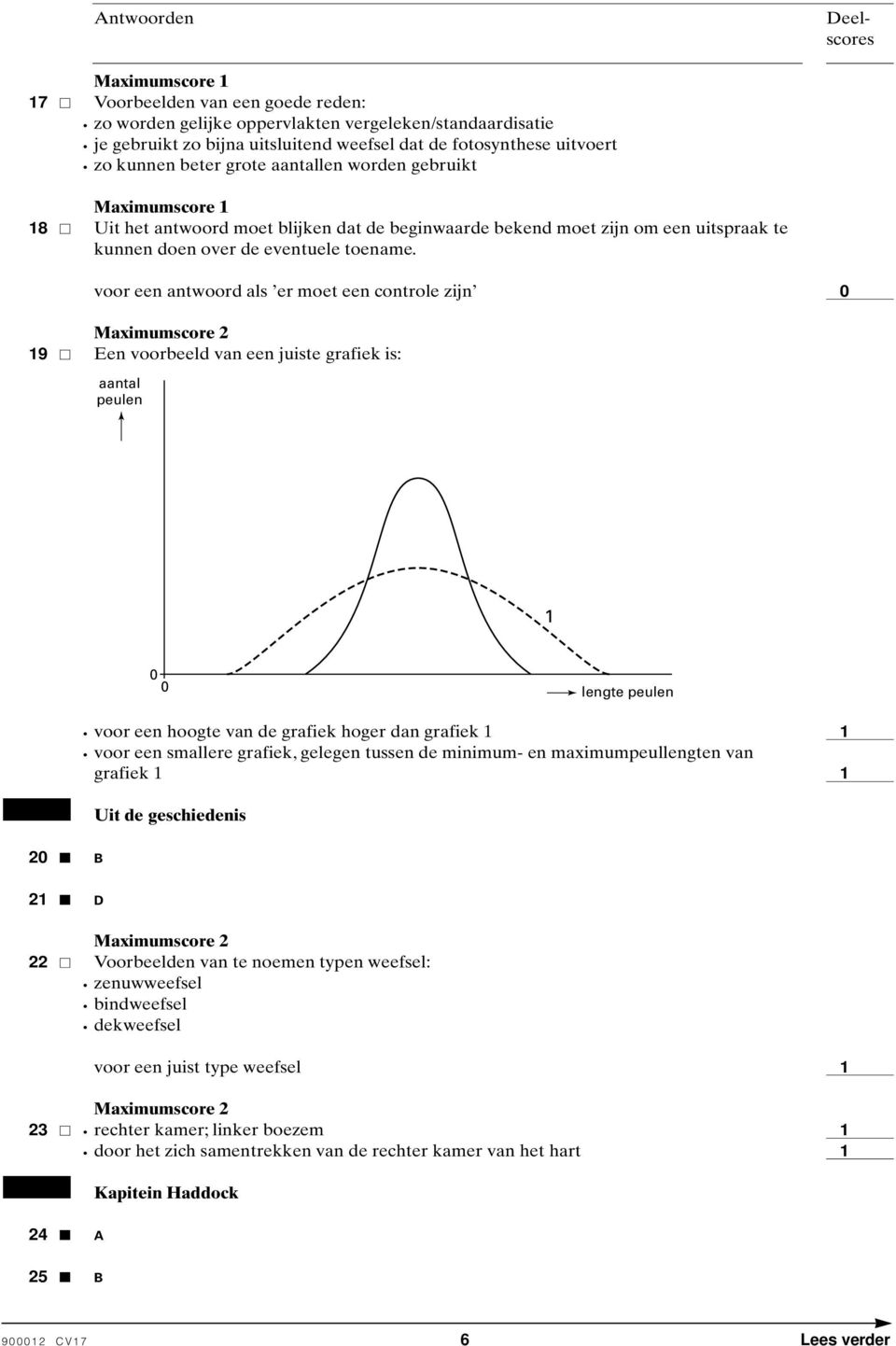 voor een antwoord als er moet een controle zijn 9 Een voorbeeld van een juiste grafiek is: aantal peulen lengte peulen voor een hoogte van de grafiek hoger dan grafiek voor een smallere grafiek,