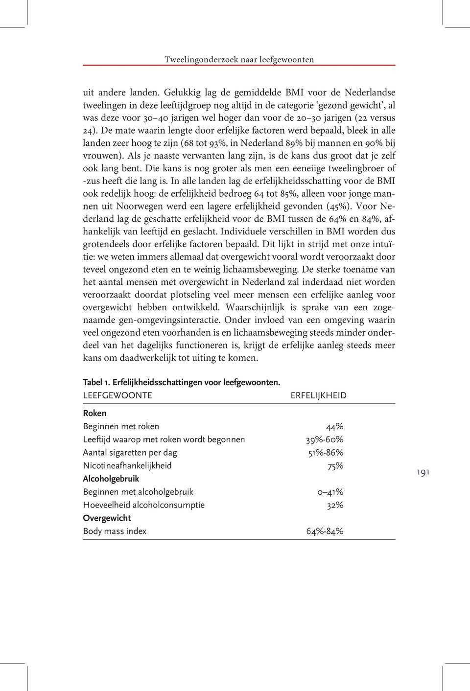 versus 24). De mate waarin lengte door erfelijke factoren werd bepaald, bleek in alle landen zeer hoog te zijn (68 tot 93%, in Nederland 89% bij mannen en 90% bij vrouwen).