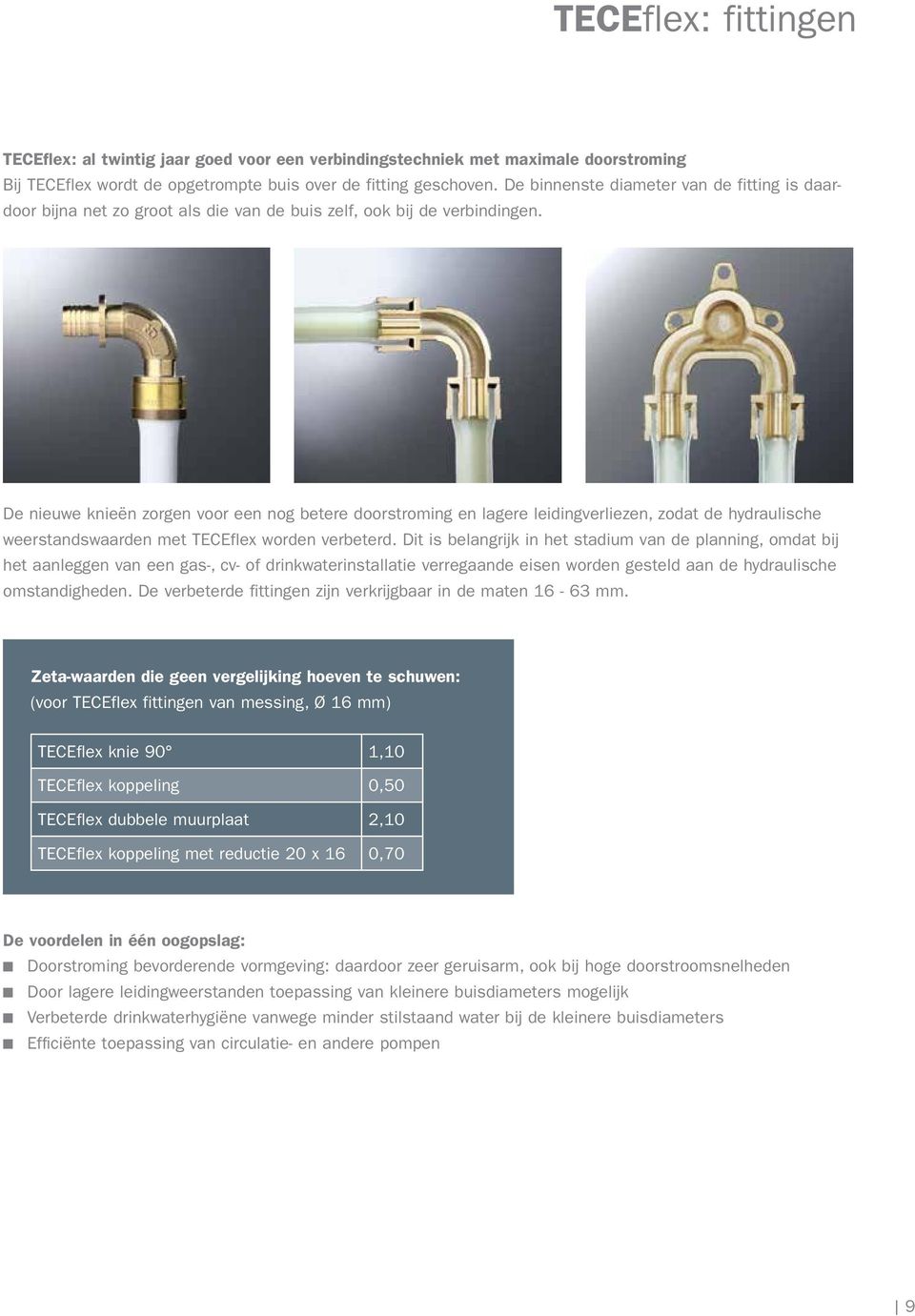 De nieuwe knieën zorgen voor een nog betere doorstroming en lagere leidingverliezen, zodat de hydraulische weerstandswaarden met TECEflex worden verbeterd.