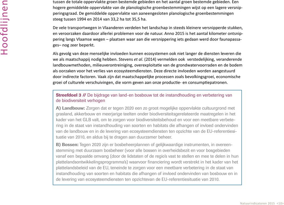 De gemiddelde oppervlakte van aaneengesloten planologische groenbestemmingen steeg tussen 1994 en 214 van 33,2 ha tot 35,5 ha.