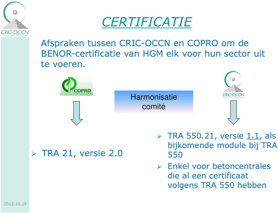 Harmonisatie comité TRA 21, versie 2.0 TRA 550.21, versie 1.