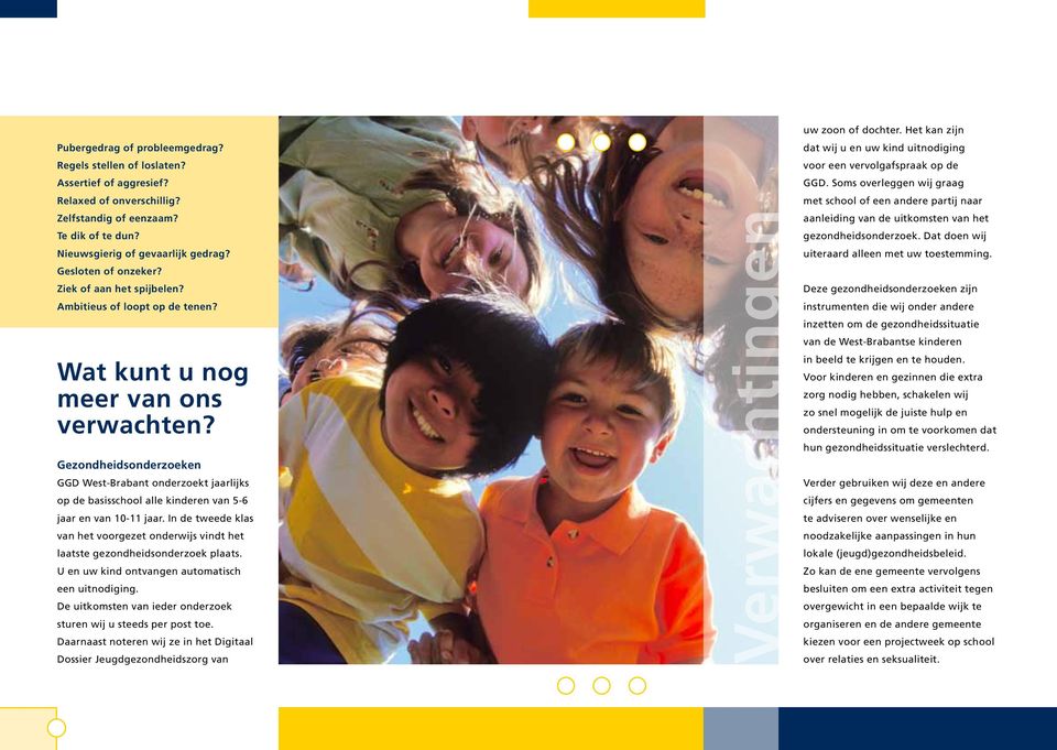 Gezondheidsonderzoeken GGD West-Brabant onderzoekt jaarlijks op de basisschool alle kinderen van 5-6 jaar en van 10-11 jaar.