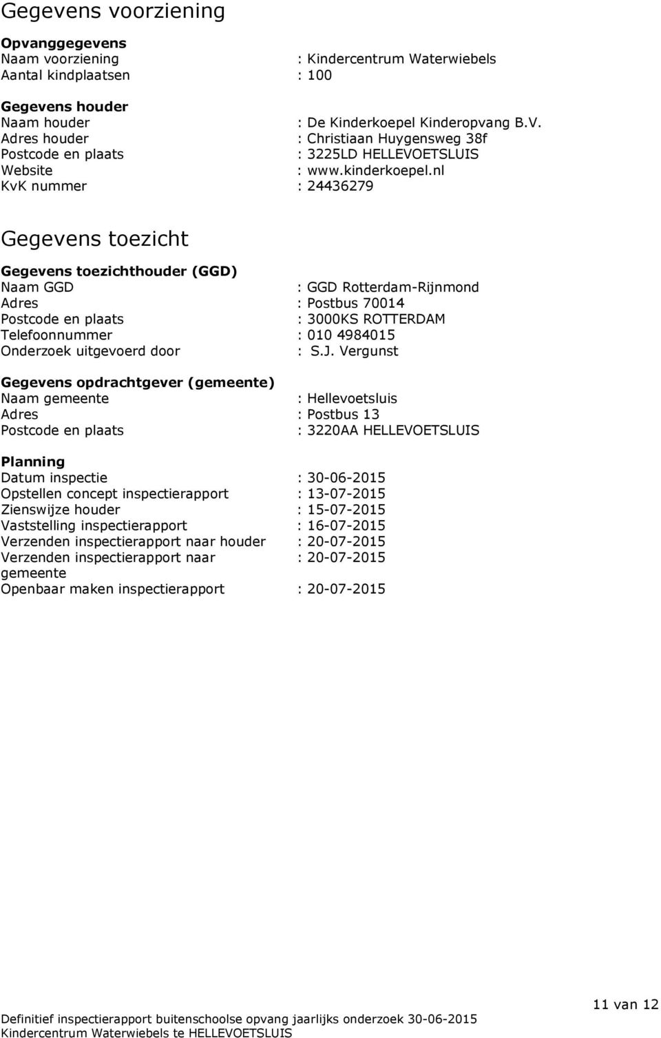 nl KvK nummer : 24436279 Gegevens toezicht Gegevens toezichthouder (GGD) Naam GGD : GGD Rotterdam-Rijnmond Adres : Postbus 70014 Postcode en plaats : 3000KS ROTTERDAM Telefoonnummer : 010 4984015