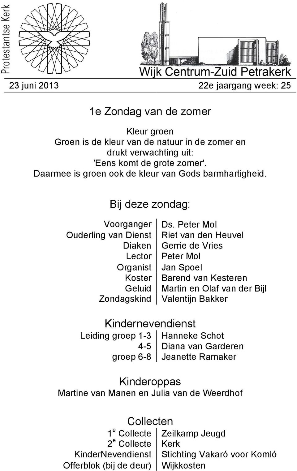 Peter Mol Riet van den Heuvel Gerrie de Vries Peter Mol Jan Spoel Barend van Kesteren Martin en Olaf van der Bijl Valentijn Bakker Kindernevendienst Leiding groep 1-3 4-5 groep 6-8