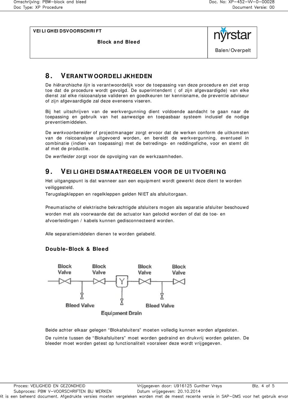 Bij het uitschrijven van de werkvergunning dient voldoende aandacht te gaan naar de toepassing en gebruik van het aanwezige en toepasbaar systeem inclusief de nodige preventiemiddelen.