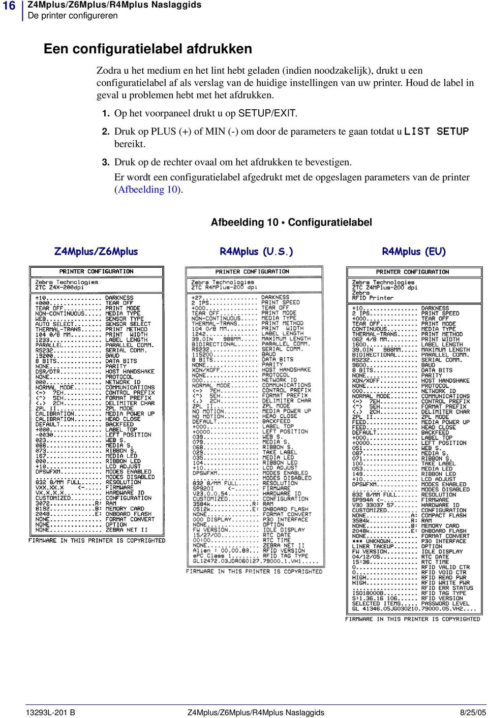 Druk op PLUS (+) of MIN (-) om door de parameters te gaan totdat u LIST SETUP bereikt. 3. Druk op de rechter ovaal om het afdrukken te bevestigen.