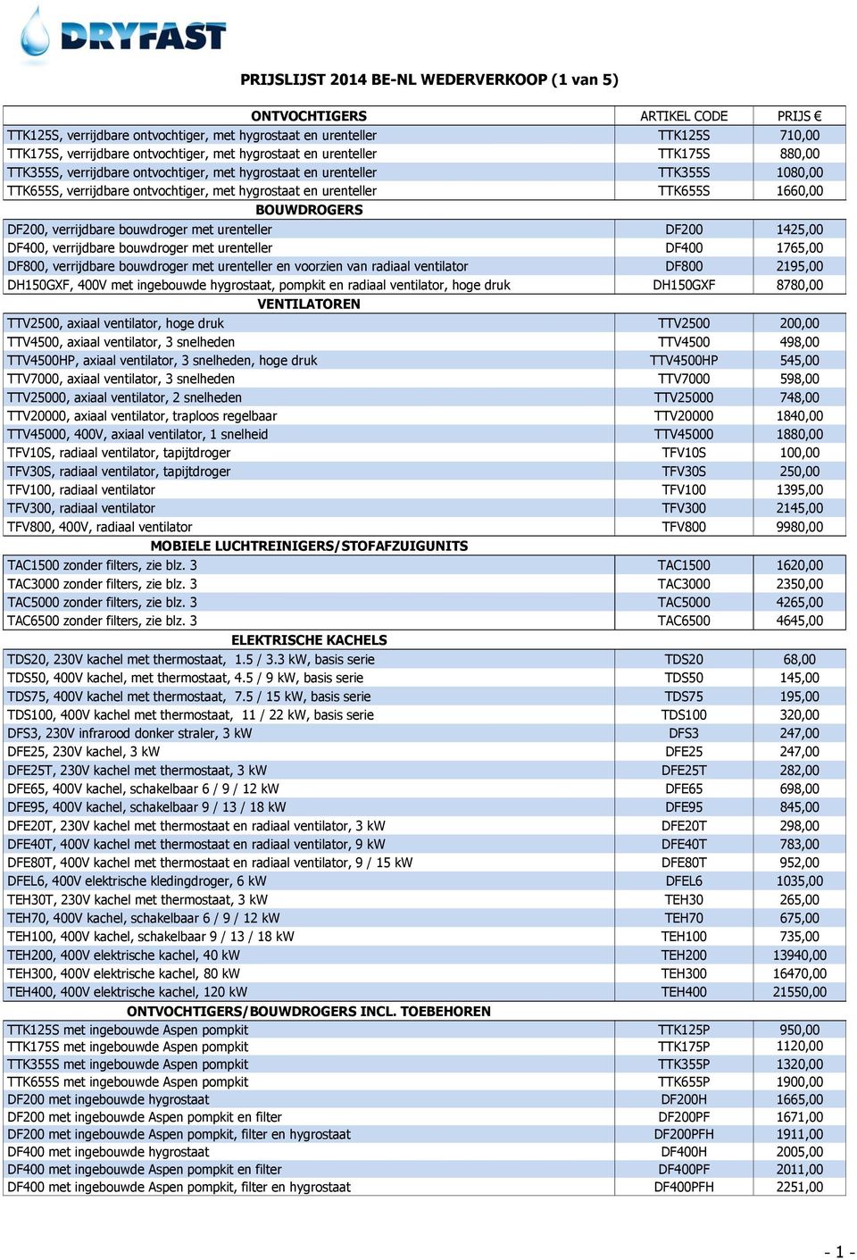 BOUWDROGERS DF200, verrijdbare bouwdroger met urenteller DF200 1425,00 DF400, verrijdbare bouwdroger met urenteller DF400 1765,00 DF800, verrijdbare bouwdroger met urenteller en voorzien van radiaal