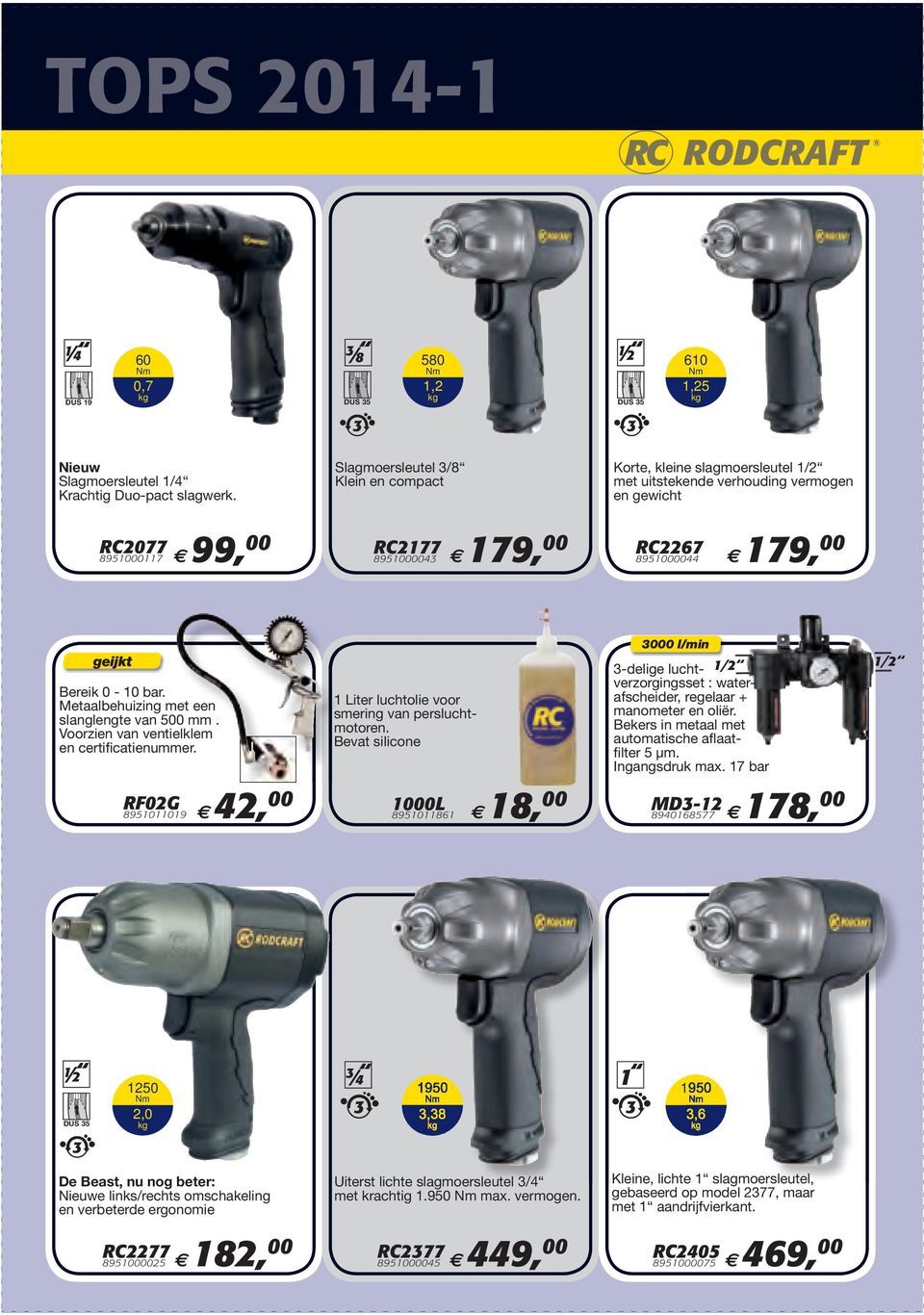 Bereik 0 10 bar. Metaalbehuizing met een slanglengte van 500. Voorzien van ventielklem en certificatienuer. 1 Liter luchtolie voor smering van persluchtmotoren.