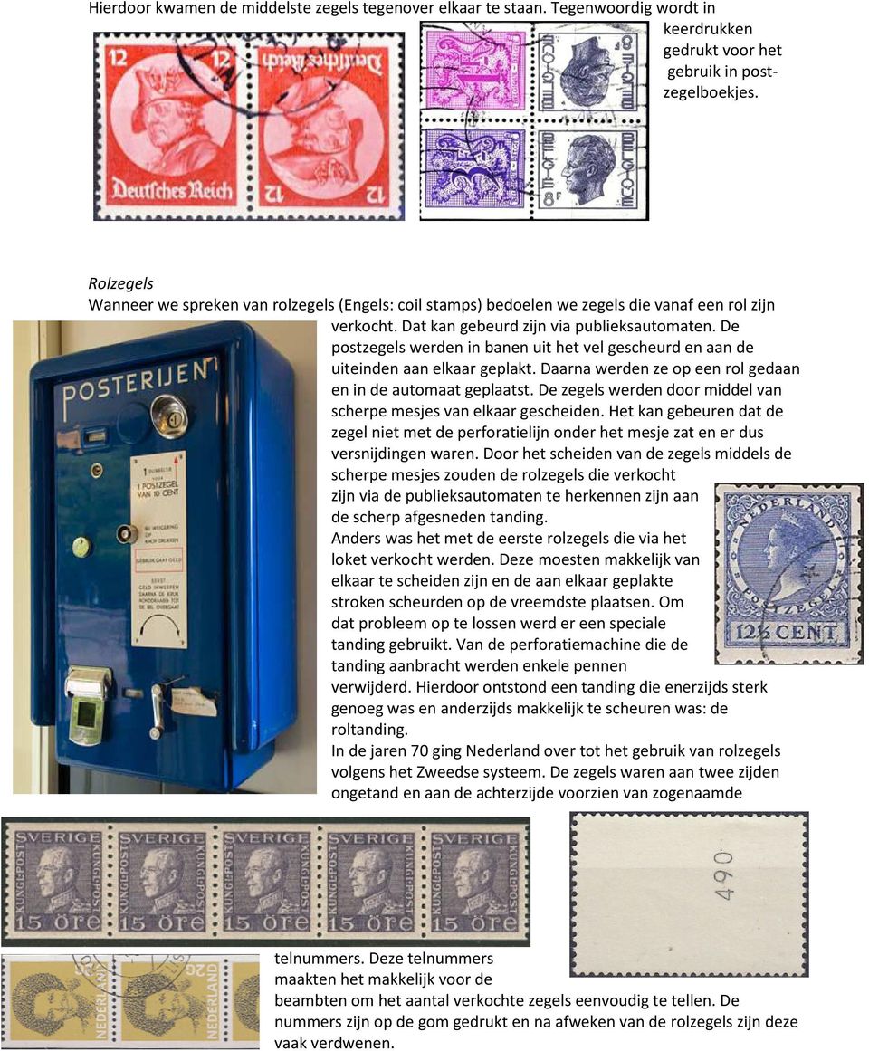 De postzegels werden in banen uit het vel gescheurd en aan de uiteinden aan elkaar geplakt. Daarna werden ze op een rol gedaan en in de automaat geplaatst.
