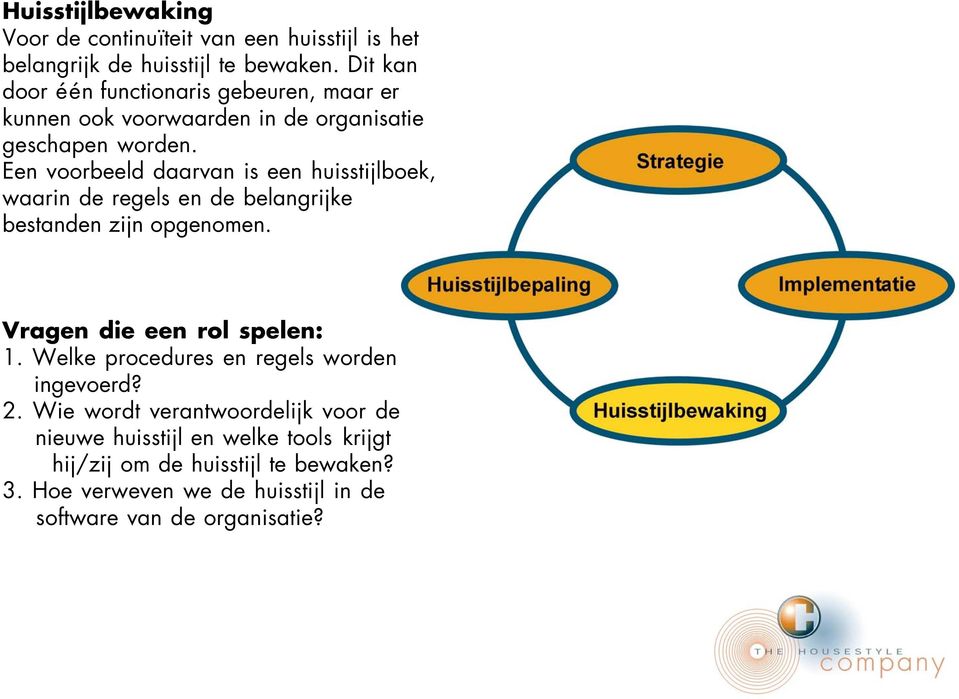 Een voorbeeld daarvan is een huisstijlboek, waarin de regels en de belangrijke bestanden zijn opgenomen. Vragen die een rol spelen: 1.