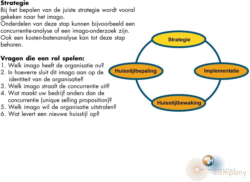 Ook een kosten-batenanalyse kan tot deze stap behoren. Vragen die een rol spelen: 1. Welk imago heeft de organisatie nu? 2.