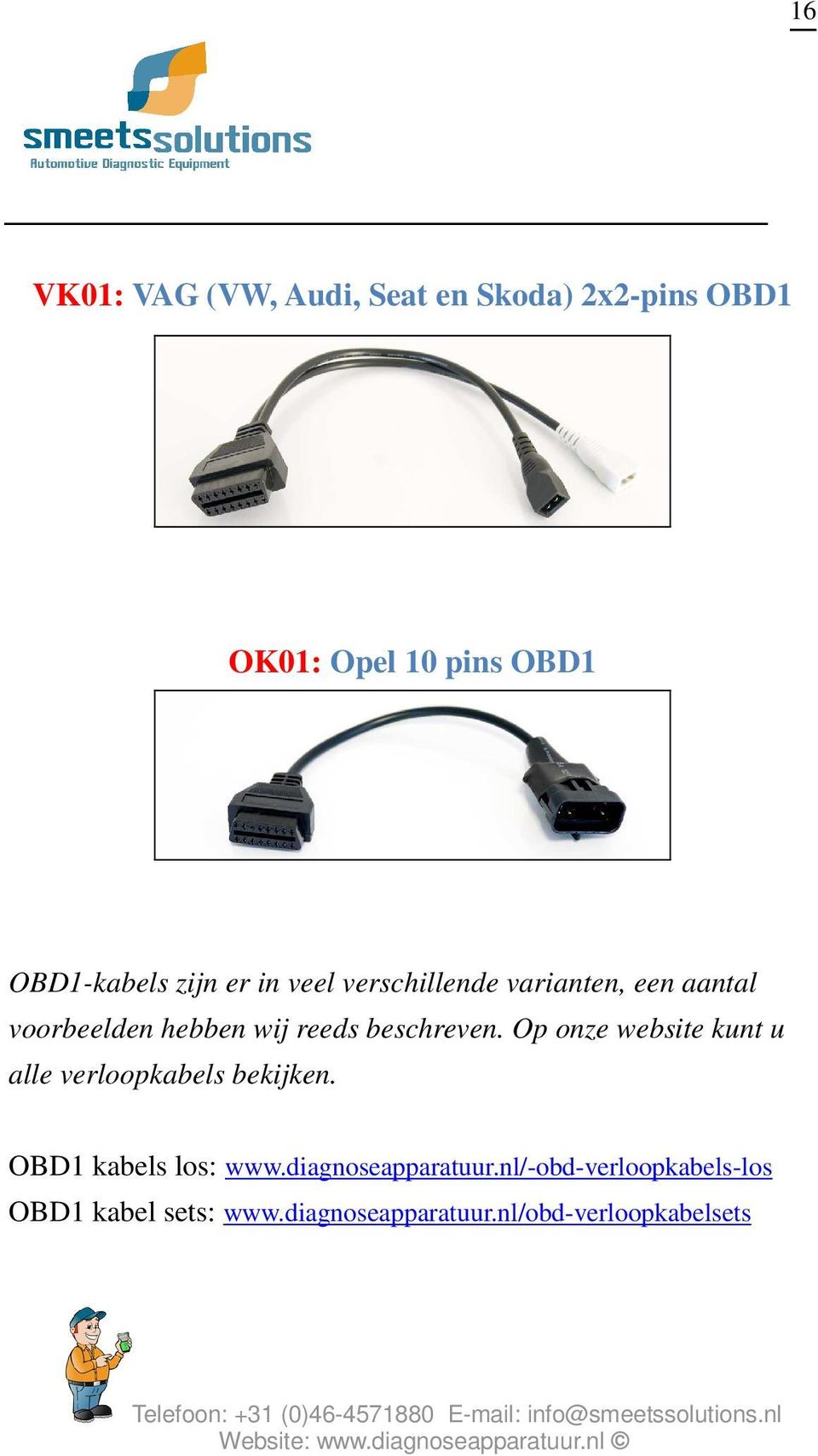 beschreven. Op onze website kunt u alle verloopkabels bekijken. OBD1 kabels los: www.