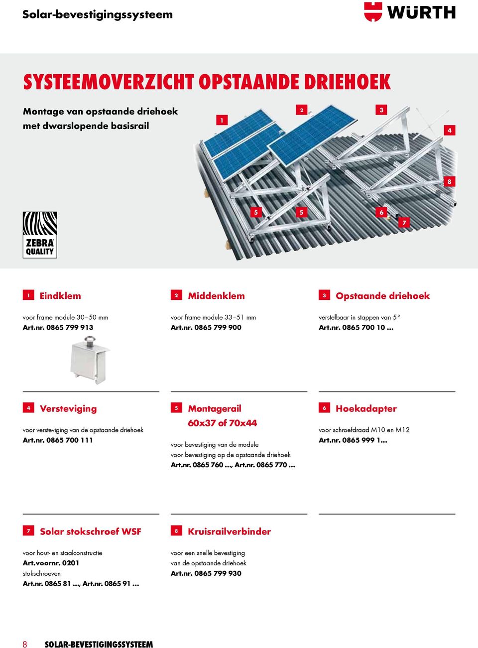 nr. 0 70, Art.nr. 0 770 Hoekadapter voor schroefdraad M0 en M Art.nr. 0 999... 7 Solar stokschroef WSF Kruisrailverbinder voor hout- en staalconstructie Art.voornr.