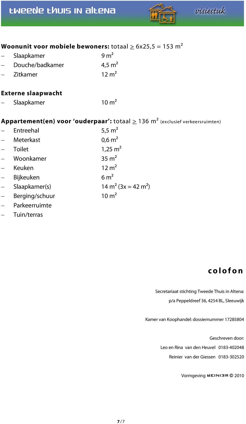 Bijkeuken 6 m2 Slaapkamer(s) 14 m2 (3x = 42 m2) Berging/schuur 10 m2 Parkeerruimte Tuin/terras colofon Secretariaat stichting Tweede Thuis in Altena: p/a