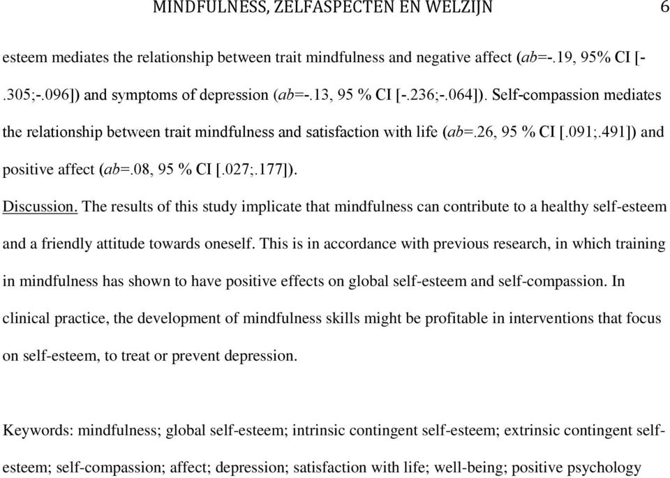 The results of this study implicate that mindfulness can contribute to a healthy self-esteem and a friendly attitude towards oneself.