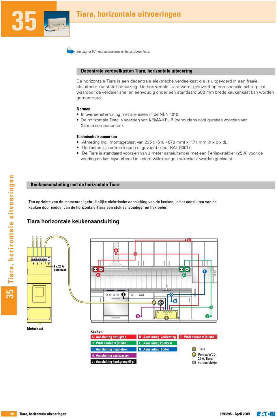 De horizontale Tiara wordt geleverd op een speciale achterplaat, waardoor de verdeler snel en eenvoudig onder een standaard 600 mm brede keukenkast kan worden gemonteerd.