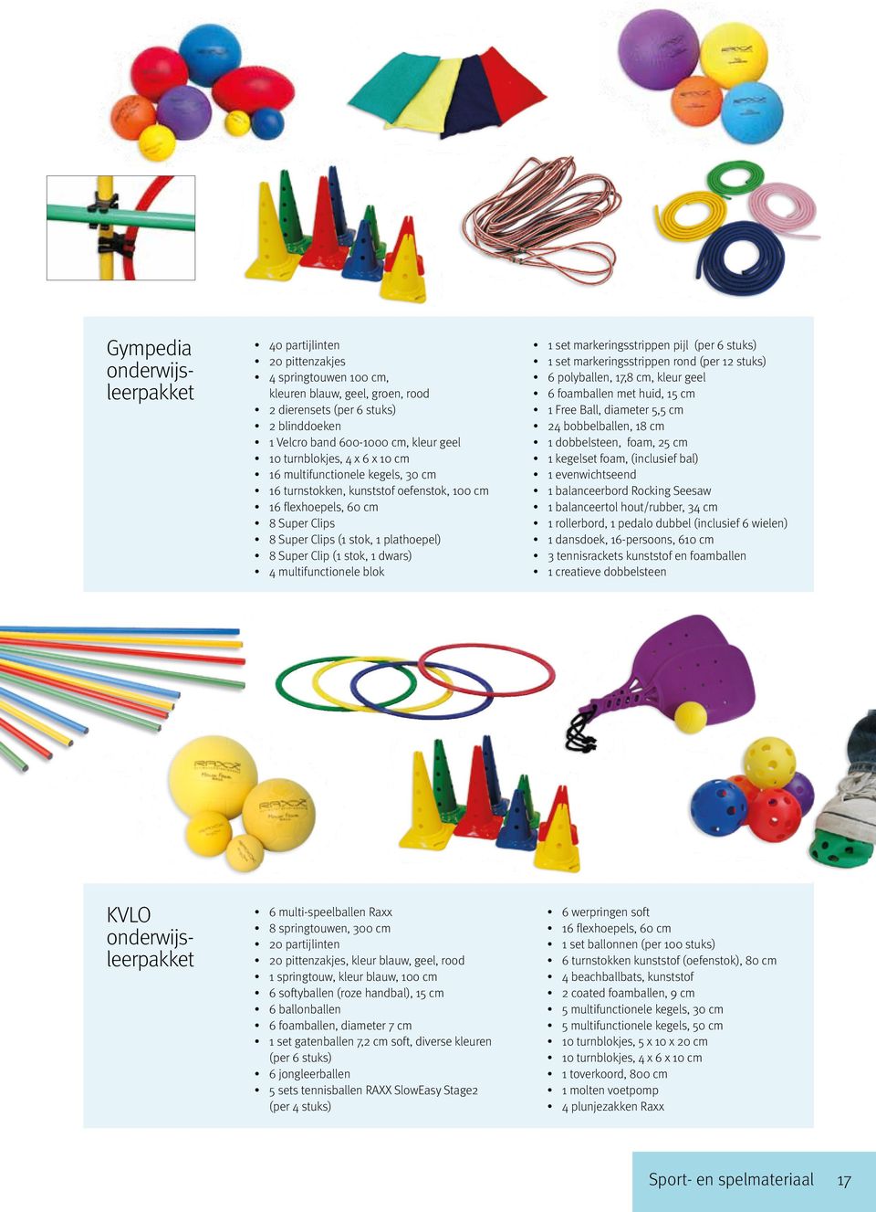 1 dwars) 4 multifunctionele blok 1 set markeringsstrippen pijl (per 6 stuks) 1 set markeringsstrippen rond (per 12 stuks) 6 polyballen, 17,8 cm, kleur geel 6 foamballen met huid, 15 cm 1 Free Ball,