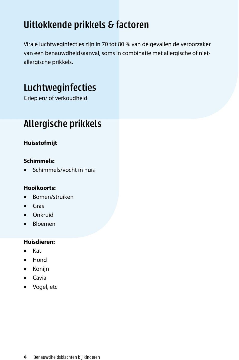 Luchtweginfecties Griep en/ of verkoudheid Allergische prikkels Huisstofmijt Schimmels: Schimmels/vocht in