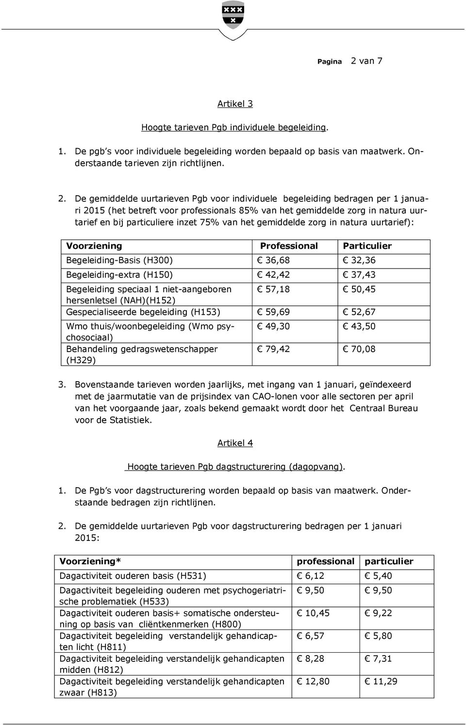 De gemiddelde uurtarieven Pgb voor individuele begeleiding bedragen per 1 januari 2015 (het betreft voor professionals 85% van het gemiddelde zorg in natura uurtarief en bij particuliere inzet 75%