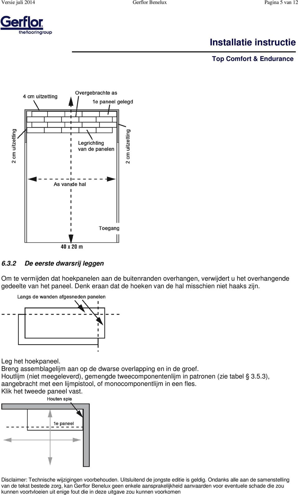 van het paneel. Denk eraan dat de hoeken van de hal misschien niet haaks zijn. Leg het hoekpaneel.