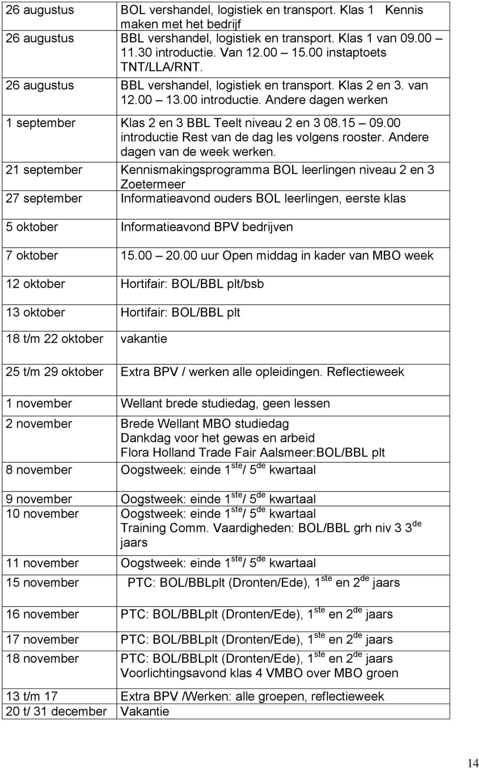 00 introductie Rest van de dag les volgens rooster. Andere dagen van de week werken.