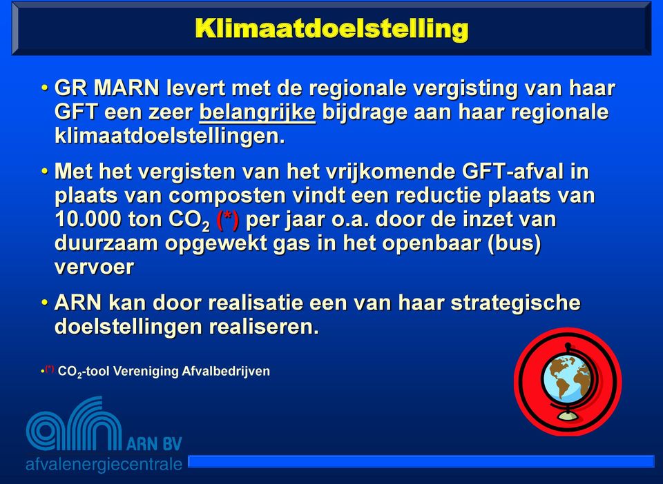 Met het vergisten van het vrijkomende GFT-afval in plaats van composten vindt een reductie plaats van 10.