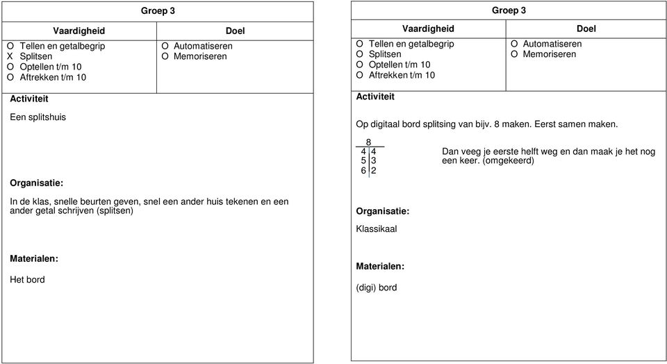 ander huis tekenen en een ander getal schrijven (splitsen) Op digitaal brd splitsing van bijv. 8 maken.