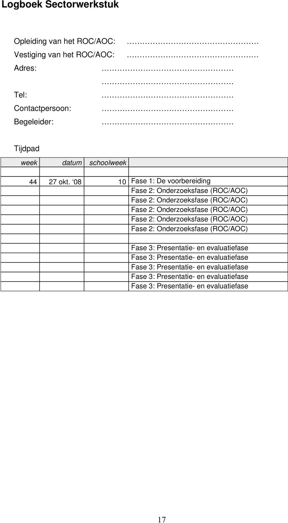 08 10 Fase 1: De voorbereiding Fase 2: Onderzoeksfase (ROC/AOC) Fase 2: Onderzoeksfase (ROC/AOC) Fase 2: Onderzoeksfase (ROC/AOC) Fase