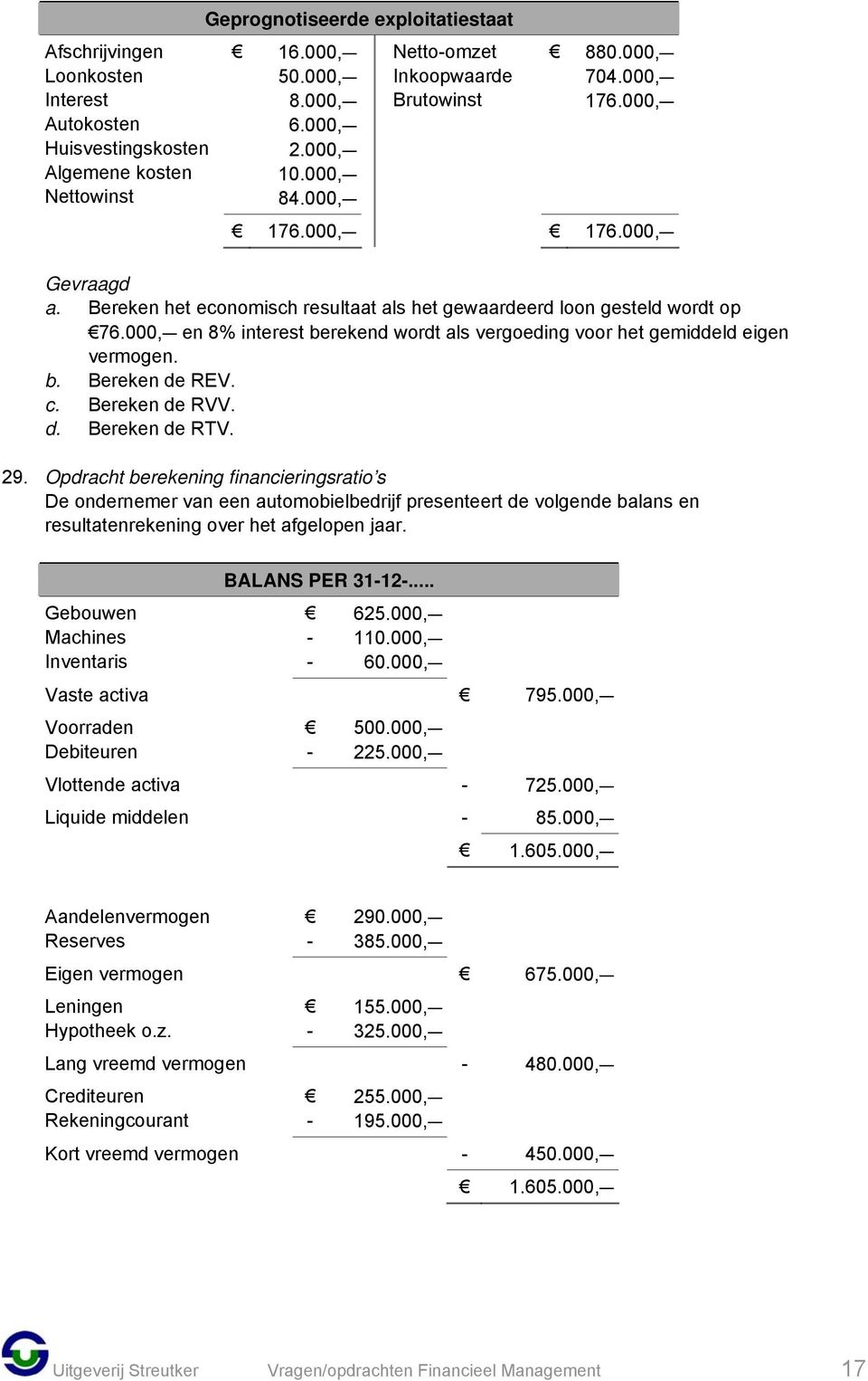 000,C en 8% interest berekend wordt als vergoeding voor het gemiddeld eigen vermogen. b. Bereken de REV. c. Bereken de RVV. d. Bereken de RTV. 29.