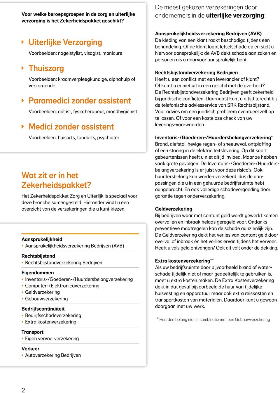 fysiotherapeut, mondhygiënist OOMedici zonder assistent Voorbeelden: huisarts, tandarts, psychiater Wat zit er in het Zekerheidspakket?