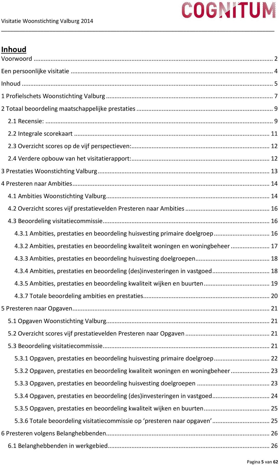 1 Ambities Woonstichting Valburg... 14 4.2 Overzicht scores vijf prestatievelden Presteren naar Ambities... 16 4.3 Beoordeling visitatiecommissie... 16 4.3.1 Ambities, prestaties en beoordeling huisvesting primaire doelgroep.