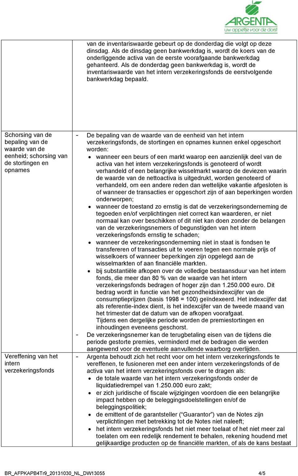 Als de donderdag geen bankwerkdag is, wordt de inventariswaarde van het de eerstvolgende bankwerkdag bepaald.