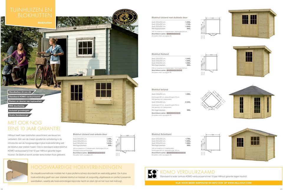 Beschikbare opties: 1 4 10 3 5 11 8 14 15 5,0 m 2 6,3 m 2 Wandbalken 28 mm dik Standaard KOMO-verduurzaamd Ramen en deuren van topkwaliteit Blokhut Ierland (bxd) 250x250 cm. 1.999,- Nokhoogte 295 cm, zijwandhoogte 219 cm.