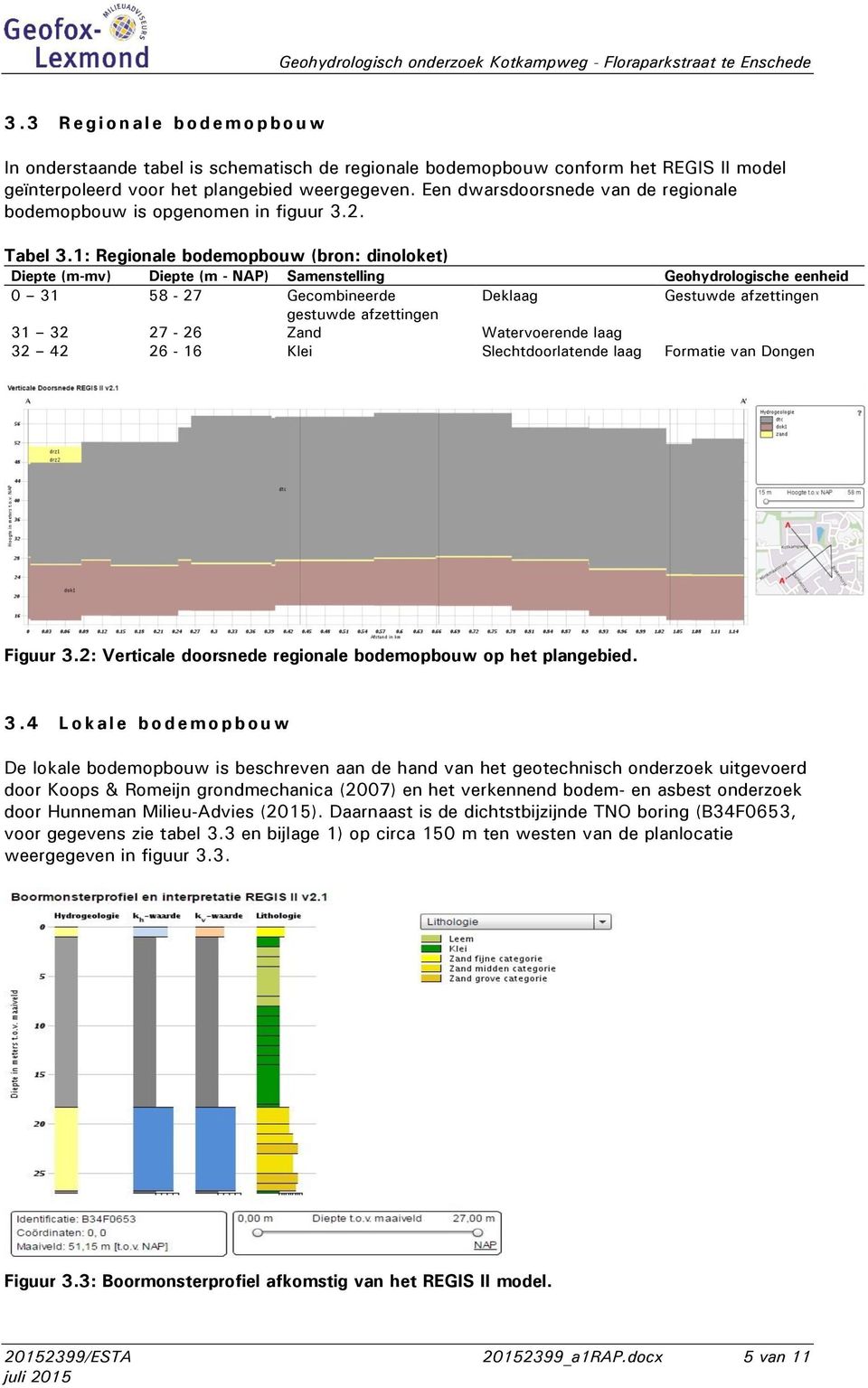 Een dwarsdoorsnede van de regionale bodemopbouw is opgenomen in figuur 3.2. Tabel 3.