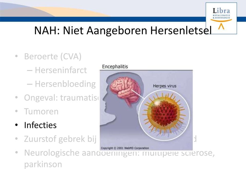 hersenletsel Tumoren Infecties Zuurstof gebrek bij