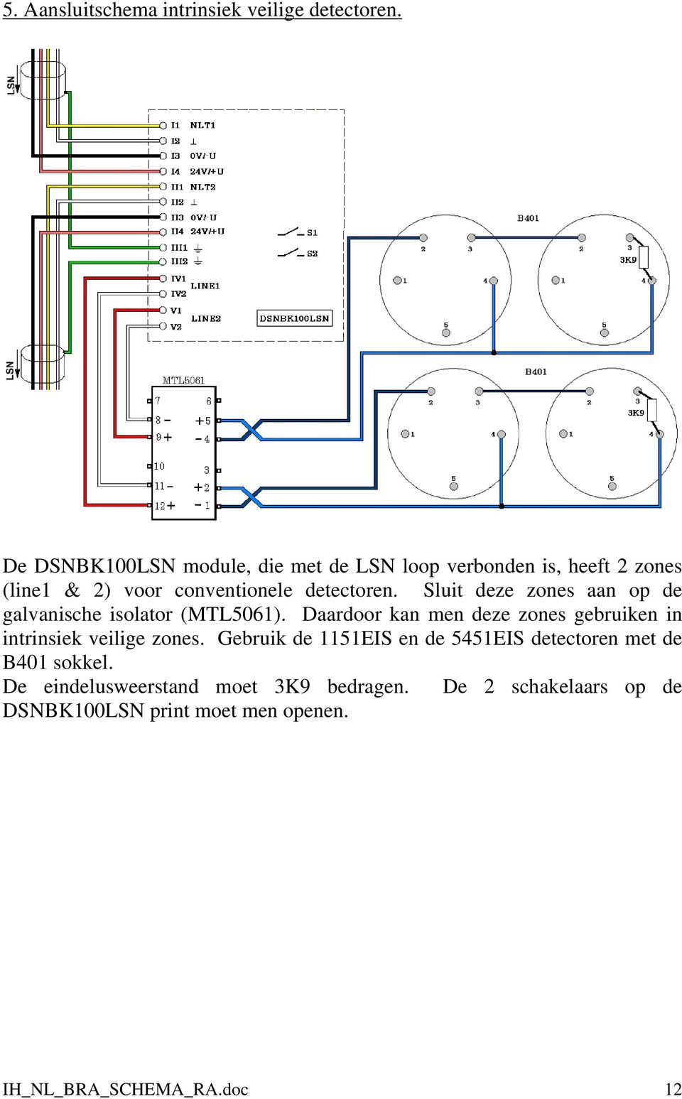 Sluit deze zones aan op de galvanische isolator (MTL5061).