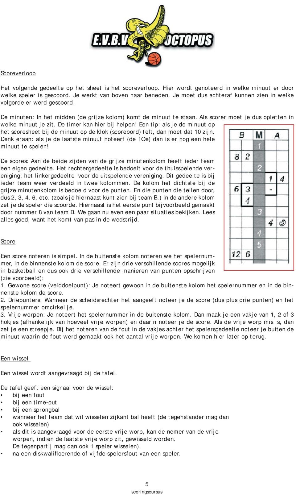 De timer kan hier bij helpen! Een tip: als je de minuut op het scoresheet bij de minuut op de klok (scorebord) telt, dan moet dat 10 zijn.