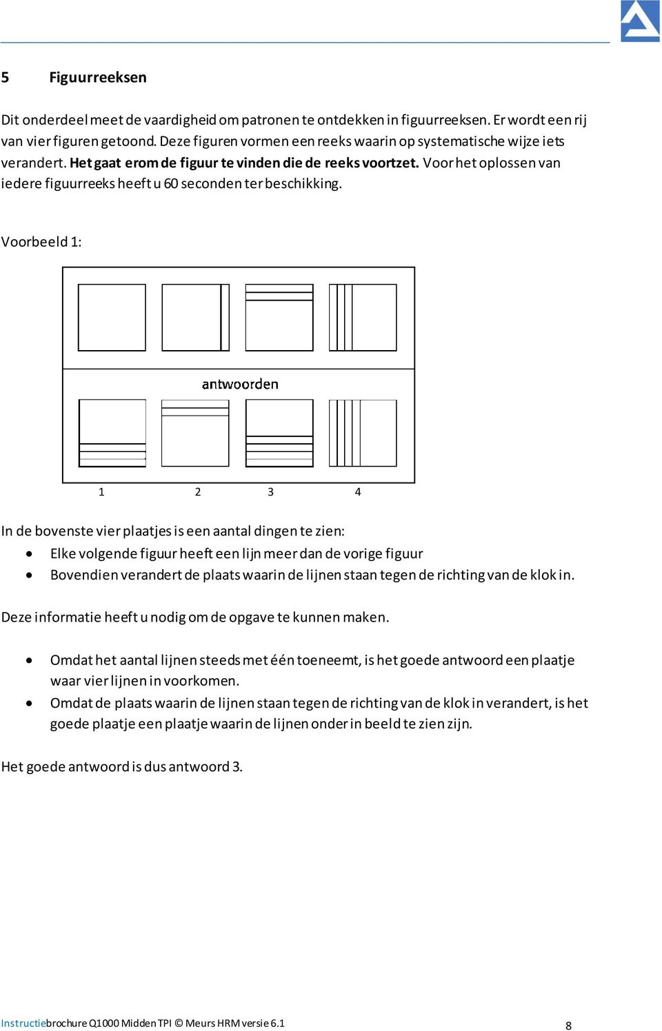 Voor het oplossen van iedere figuurreeks heeft u 60 seconden ter beschikking.