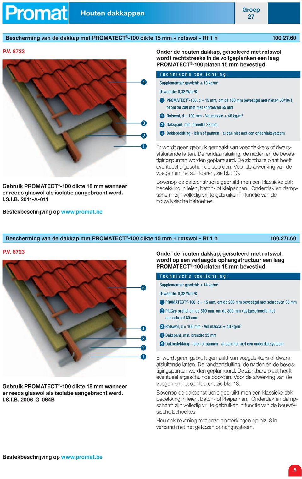 2011-A-011 Onder de houten dakkap, geïsoleerd met rotswol, wordt rechtstreeks in de voligeplanken een laag PROMATECT -100 platen 15 mm bevestigd.