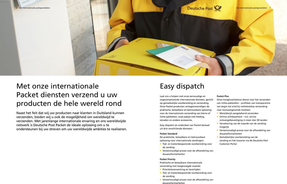 Met jarenlange internationale ervaring en ons wereldwijde netwerk is Deutsche Post Packet de ideale oplossing om u te ondersteunen bij uw streven om uw wereldwijde ambities te realiseren.