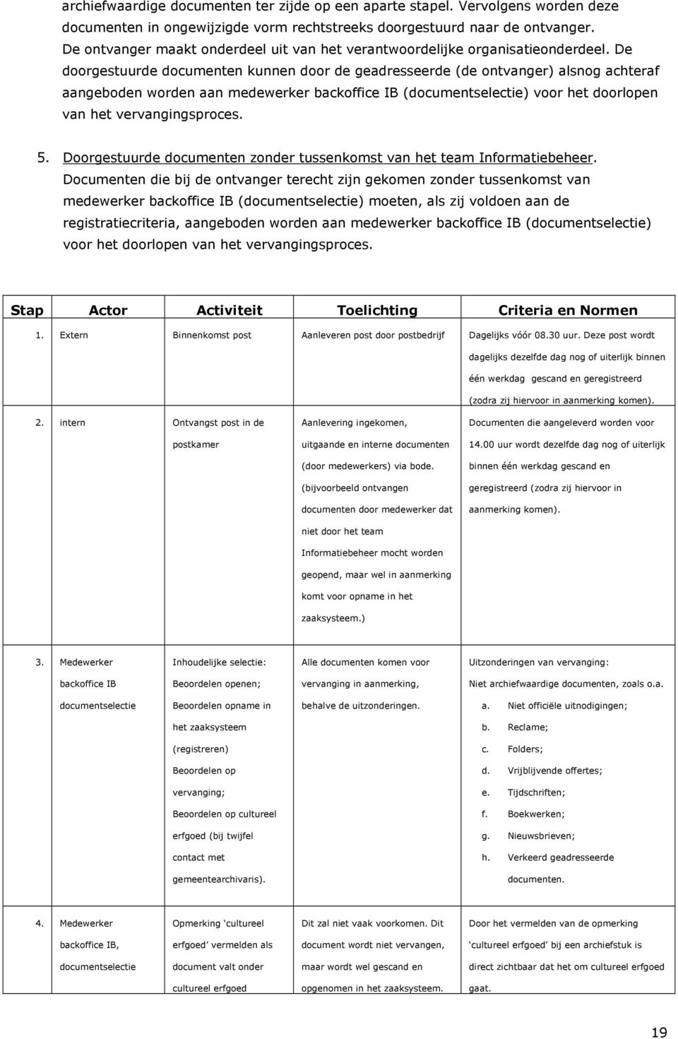 De doorgestuurde documenten kunnen door de geadresseerde (de ontvanger) alsnog achteraf aangeboden worden aan medewerker backoffice IB (documentselectie) voor het doorlopen van het vervangingsproces.