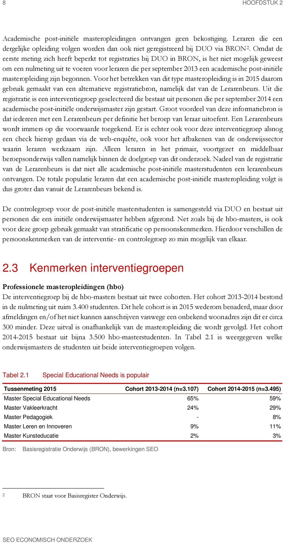 post-initiële masteropleiding zijn begonnen. Voor het betrekken van dit type masteropleiding is in 2015 daarom gebruik gemaakt van een alternatieve registratiebron, namelijk dat van de Lerarenbeurs.