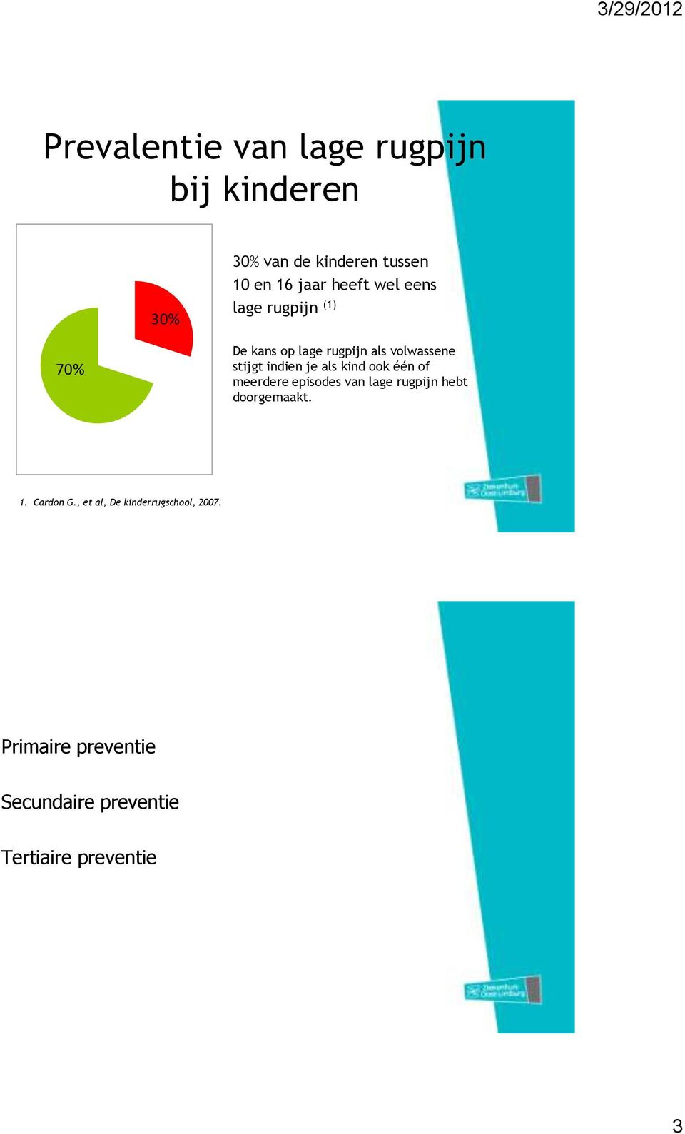 je als kind ook één of meerdere episodes van lage rugpijn hebt doorgemaakt. 1. Cardon G.